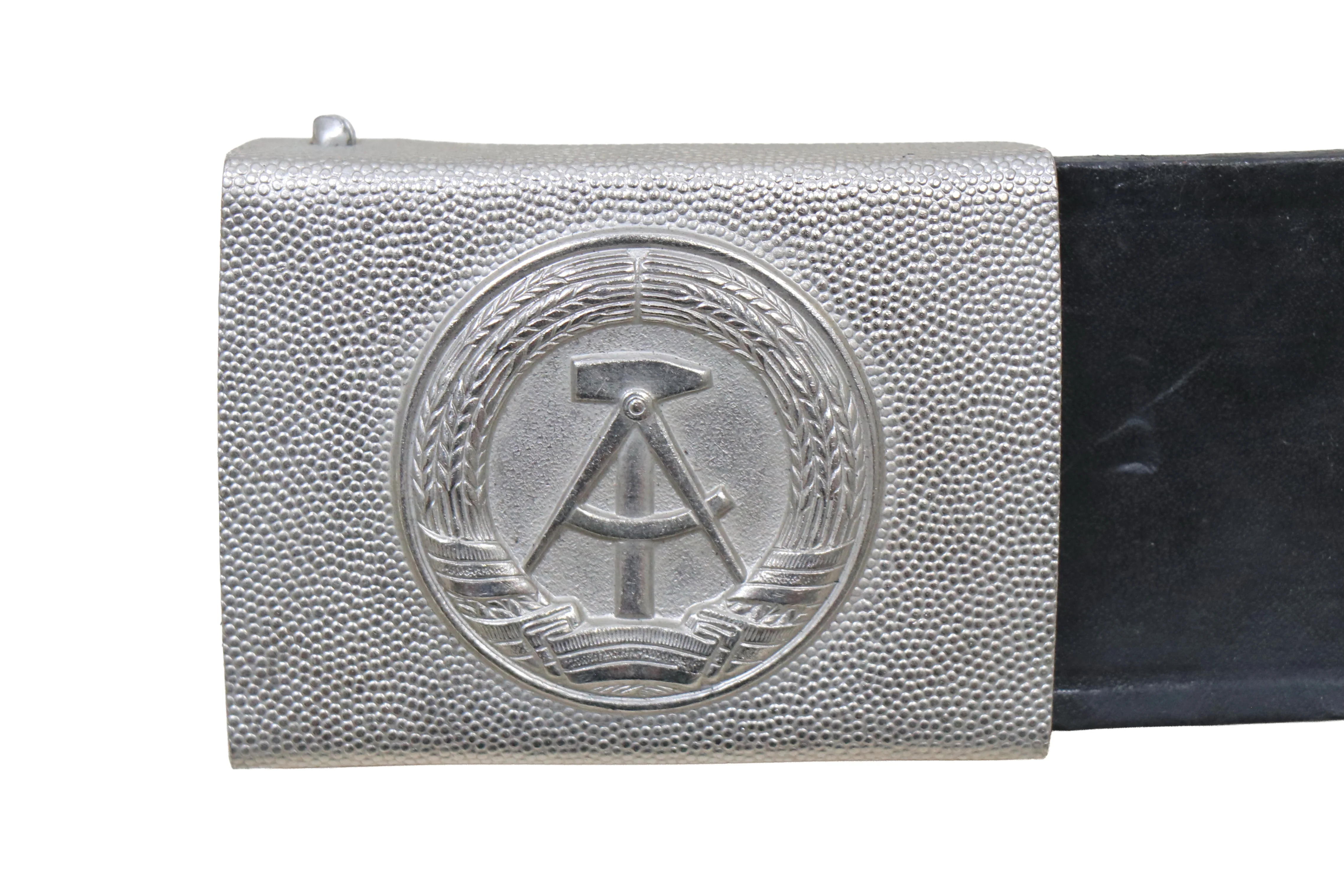 East German Black Leather Army Belt and Buckle - Image 2