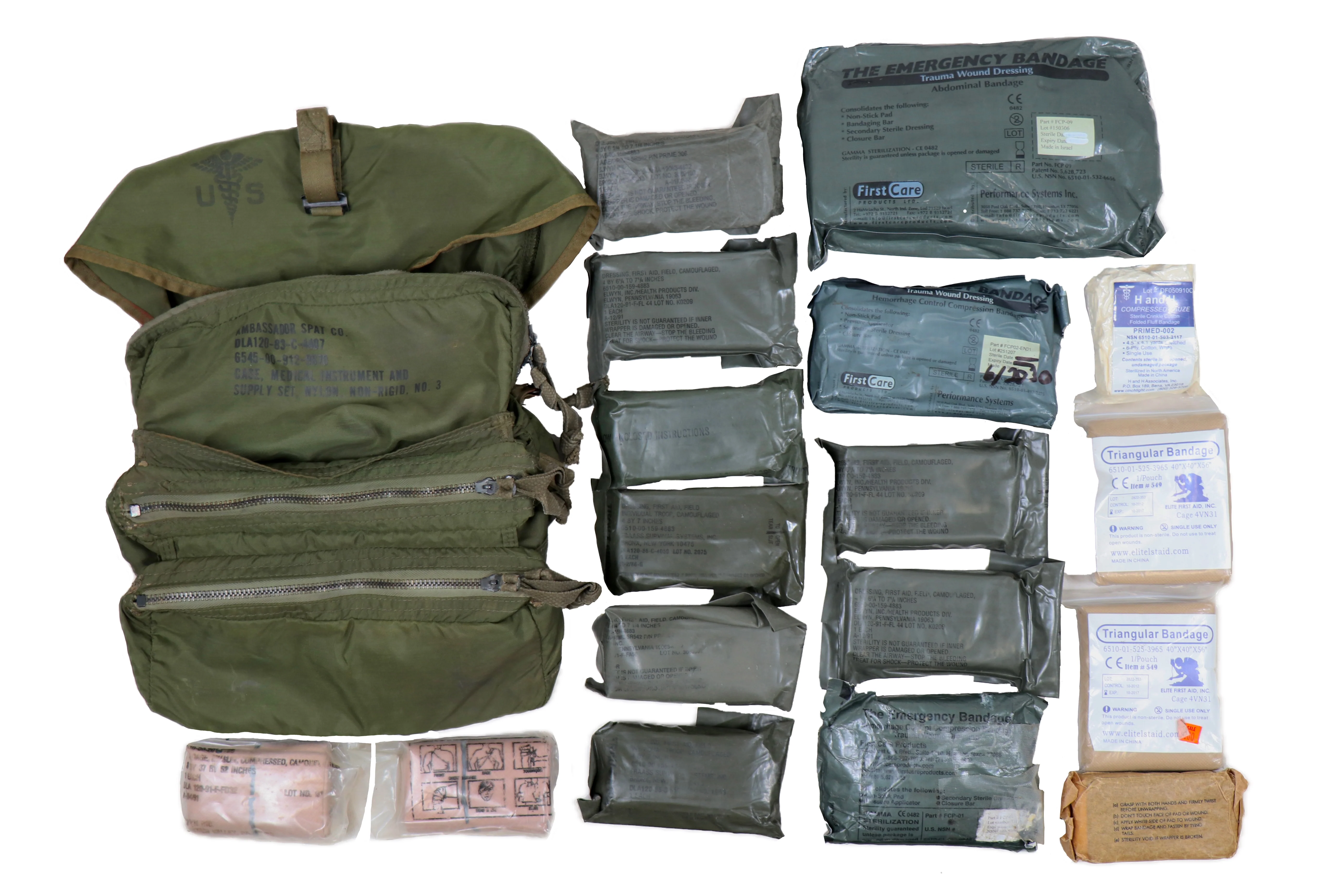 US Military Tri-Pocket OD First Aid Kit - Image 3